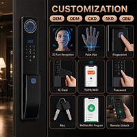 Serrure intelligente fine de 10 mm avec reconnaissance des veines du visage, écran de 4,5 pouces, caméra 2MP, TUYA Zigbee, capacité de 50 visages