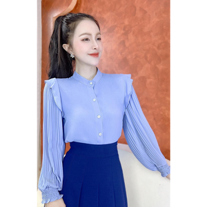 เสื้อผู้หญิงแขนเก้าส่วน คอตั้ง ผ้าโมดอล สไตล์ลำลองสำหรับใส่ทำงาน ซักง่าย สวมใส่สบาย - Product Image 2