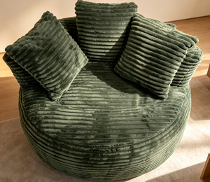 <span class=keywords><strong>Sofá</strong></span> de Corduroy a Rayas Suaves Relleno de Espuma Triturada, Cómodo Sillón Reclinable para Sala de Estar, Dormitorio o Rincón de Lectura - Product Image 1