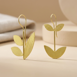 Handmade Brass Gold Plated Women's <b>Earrings</b> Vintage Style Drop Hoop Chandelier and Stud Trendy Plant Pattern for Gift - Product Image 3