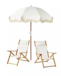 Tassel fringed beach umbrella table and chair set sundeck sun shelter extended floor mat straw solar shade beach