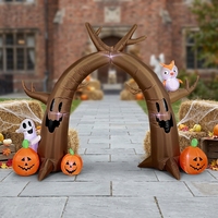 Arche Gonflable d'Halloween Thème Arbre Hanté avec Fantôme, Citrouille et Hibou Lumineux pour Décoration Extérieure de Jardin, Entrée ou Fête