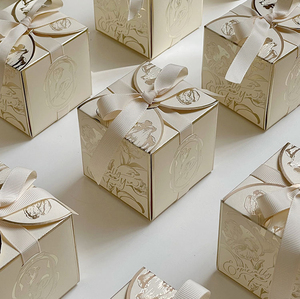 Foldable Custom Logo <b>Paper</b> Box Wedding Chocolate Sweet Desert Packaging Box Shiny Gold Foil Printed Candy <b>Boxes</b> with Ribbon - Product Image 1