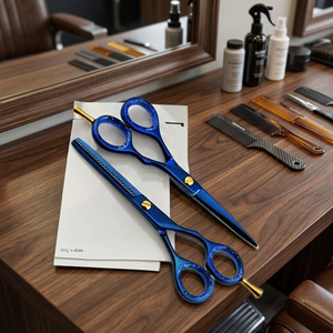 Ciseaux de barbier à long manche pour droitiers, en acier inoxydable 440C de haute qualité, revêtement couleur titane, personnalisés, écologiques - Product Image 4