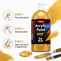 Peinture acrylique dorée 2L avec pompe distributrice, couleur acrylique pour artistes pour toile et art mural, fournitures de peinture artisanale DIY, en vrac