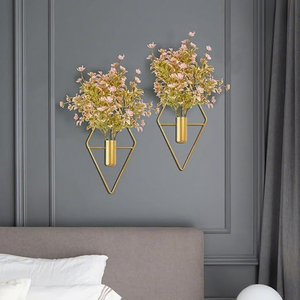 Ensemble de vases muraux en métal plaqué or, pot à fleurs suspendu géométrique moderne pour fleurs artificielles, décoration minimaliste - Product Image 3