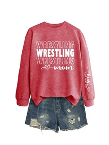 WRESTLING MOM My Heart IS Summer Einfaches, lässiges, langärmliges Damen-Sweatshirt mit Rundhalsausschnitt und Schriftzug aus lockerem Polyester/Baumwolle - Product Image 3