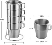 Ensemble de tasses à café empilables en acier inoxydable à double paroi 304 avec support métallique, 300 ml, isolées, écologiques, pour café, thé, lait