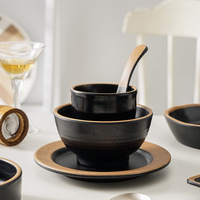 Vaisselle Moderne en Mélamine Noire A5, Imitation Porcelaine, Créative, Spécialité Bol à Soupe de Nouilles pour Restaurant et Fondue, Kits de Vaisselle