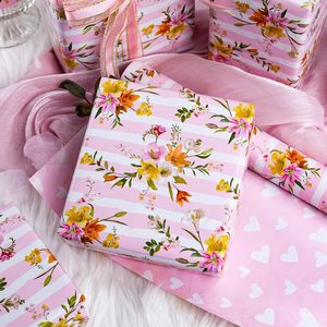 Burymento Pink Striped Floral <b>Wrapping</b> <b>Paper</b> 17 In X 32.8 Ft Reversible Gift Wrap For Baby Shower Birthday Valentine's Day - Product Image 2