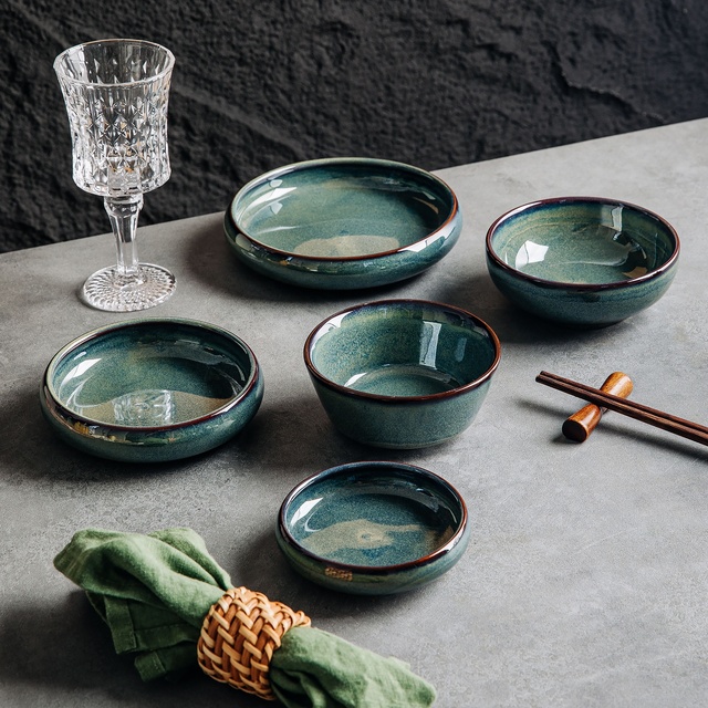 Popular Design Reactive Glaze Vintage Style Customized Round Ceramic Rice Soup Salad Serving Bowl Dishes Set