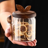 Pot de rangement en verre rayé couvercle en bois cuillère en acier inoxydable cuisine herbe épices pot de stockage des aliments livraison directe poids léger