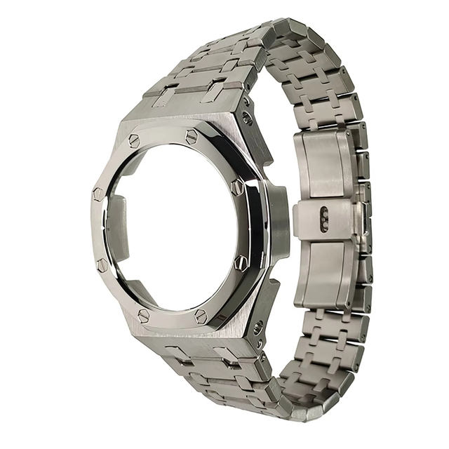 Polishing Steel Case and Strap Integrated case Sliver Black Set Mod Kits GA2100 GA2110 GAB2100 CASIOAK Band Modify Watch