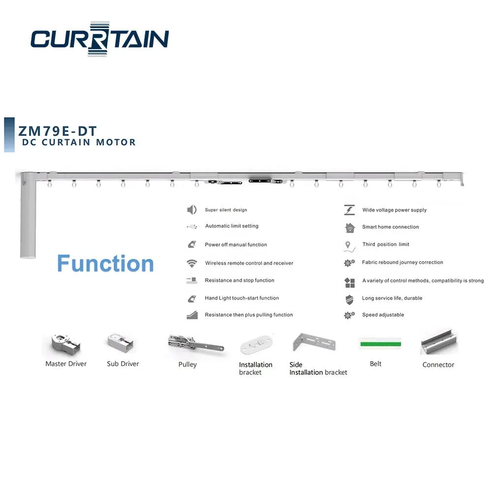 CURRTAIN Alexa Voice Control Electric Spliced Curtain Track Kit ZM79E Smart WiFi Curtain Motor rs485