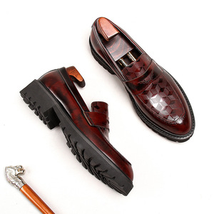 Zapatos Oxford de Hombre con Punta Cuadrada, Tacón Alto y Suela Gruesa de Cuero Genuino, Casuales y a la Moda, con Función Antideslizante y de Masaje - Product Image 4