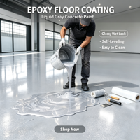 Revêtement de sol liquide en résine époxy autolissante gris marbre, lisse, antidérapant, imperméable pour garage, entrepôt, intérieur, extérieur, application au pinceau