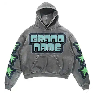 Sweat à capuche Streetwear personnalisé sans ficelle polaire vierge fermeture éclair double couche vintage lavage à l'acide soleil fané sweats à capuche en détresse pour hommes - Product Image 1