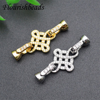 Conception délicate sans Nickel Anti-décoloration plaqué or CZ Pave grande taille en forme de nœud de chine fermoirs de Bracelet pour la fabrication de bijoux