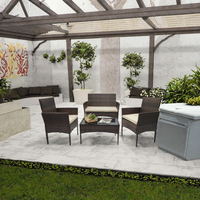 Ensemble de salle à manger de jardin 4 pièces en acier inoxydable moderne et durable, résistant aux intempéries, avec fauteuils et table basse en verre, coussins épais, pour terrasse extérieure