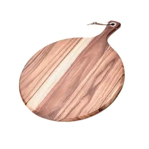 Bandeja de madera de acacia personalizada al mejor precio, bandeja redonda de madera para utensilios de cocina de regalo