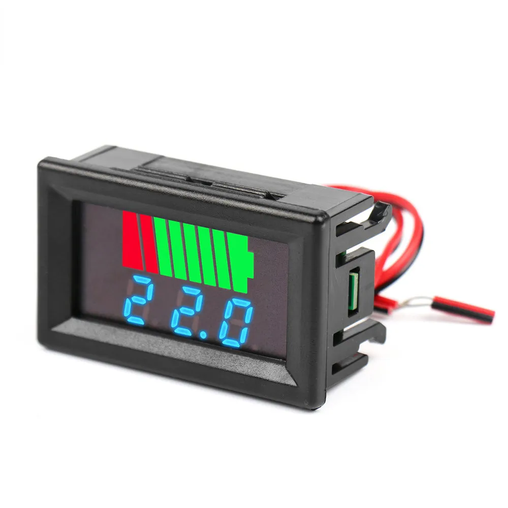 Indicateur de niveau de charge de la batterie de voiture 12V 24V 36V 48V 60V 72V Compteur de capacité de la batterie au lithium Testeur de voltmètre numérique LED 0.56"