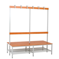 Porte-manteau double face moderne avec banc à chaussures et étagère de rangement réglable 3-en-1 en bois et métal pour salon