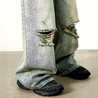 Jean baggy homme 2026 en gros, style rétro vintage, denim déchiré, streetwear, avec trous aux genoux, coupe oversize, logo personnalisé