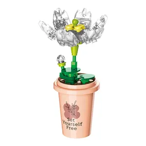 JAKI Potted Flowers Bouquets Ornaments Early Educational Mini Cup Artificial Flower Building Blocks Brick Toy Sets For Adult