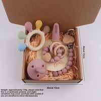 Jouet apaisant pour bébé, ensemble de 6 pièces en silicone avec anneau en bois, chaîne de sucette, unisexe, 0-24 mois, ensemble cadeau pour nouveau-né