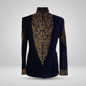 Dernier design élégant de broderie ZARDOZI sur SHERWANI avec étole, costumes et blazers pour hommes>Costumes pour hommes - Product Image 5