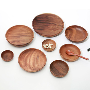 Plateau à fruits rond en bois massif de style japonais, en bois d'acacia, plusieurs tailles, plat de service pour la maison et les fêtes - Product Image 2