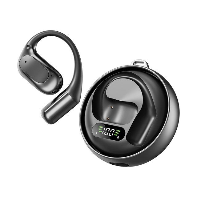 Newest M114 Ergonomic Open Ear Earphones Ear Hook Sports Earbuds with Aluminum Alloy Rotatable Charging case LED Digital Display