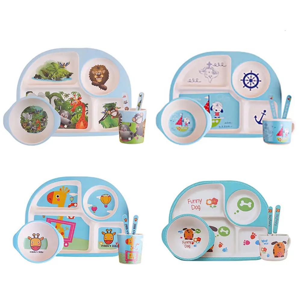 Nuovo prodotto 2022 Set da pranzo per bambini in fibra di bambù personalizzato Set da pranzo per stoviglie in bambù per bambini