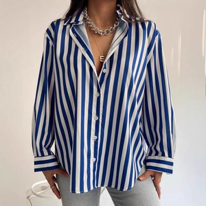 Fabrik-Großhandel Damen Casual Langarm Gestreiftes Oberteil Atmungsaktives Sommer-Neuheit Street Fashion Damen Gestreiftes Hemd - Product Image 6