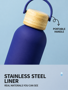 Bouteille d'<span class=keywords><strong>eau</strong></span> isotherme en acier inoxydable 304 avec couvercle en bambou, thermos sous vide, finition mate, idéale pour la salle de sport, le bureau, les activités de plein air, ou comme cadeau. - Product Image 5