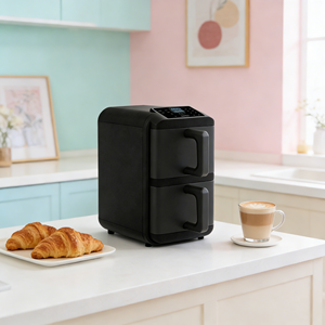 Friggitrice ad Aria Elettrica Quadrata in Acciaio Inox da 10L <span class=keywords><strong>con</strong></span> Doppio Cestello, Riscaldamento Indipendente Superiore e Inferiore, Controllo Touch per <span class=keywords><strong>Cucina</strong></span> Familiare - Product Image 1