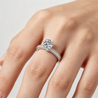 Bague en Moissanite Ronde Certifiée GRA 2 Carats, Plaqué Platine, Couleur D VVS1, pour Femme, Cadeau d'Anniversaire