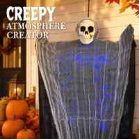 SIPKLR Crâne fantôme lumineux de 90 cm pour Halloween, accessoire squelette effrayant pour la décoration de maison hantée ou de fête en extérieur