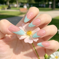 Faux ongles à presser 3D en relief, motif amande française dégradé bleu rose, pour femmes, en matériau ABS, embouts portables