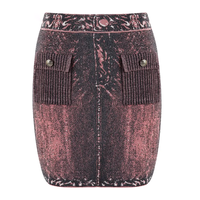 Odm nouveau design col rond poche plaquée haut court bouton coton manches bouffantes tricoté cardigan jupe tricoté 2 pièces ensemble