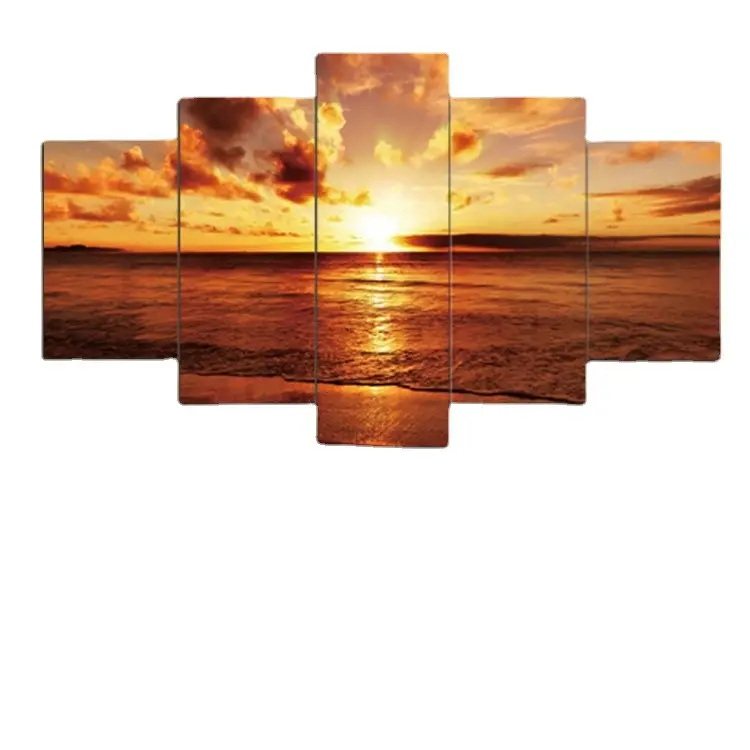 Wholesale Custom Sunset Landscape Ocean Pictures Posters And Prints 5 Panel Canvas Paintings