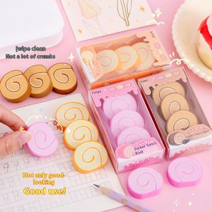Promotie School Kinderen En Kantoor Meisjes Wissen Gemakkelijk Tekening Briefpapier 3 Stuks Doos Pack Fancy Goedkope 3d Cake Vormige Potlood Gummen - Product Image 6
