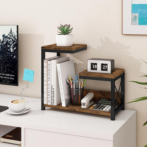 Mộc mạc Nâu 3-tầng Máy tính để bàn kệ tổ chức gỗ bàn <span class=keywords><strong>Rack</strong></span> cho văn phòng & ký túc xá freestanding lưu trữ hiển thị cho sử dụng nhà - Product Image 4