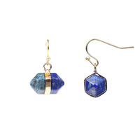 Boucles d'oreilles pendantes en pierre naturelle à pointe terminée, en acier inoxydable doré, avec cristaux naturels hexagonaux pour femmes et jeunes filles