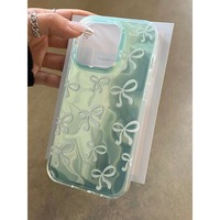 Étui de luxe à motif nœud menthe et ondulations aquatiques pour iPhone 11 12 Pro 13 14 15 16 Pro Max X XR XS Max 17 16 Plus – Coque souple antichoc