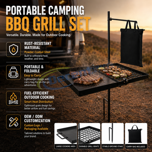 Parrilla de Acero Plegable Portátil de Alta Resistencia para Exteriores con Altura Ajustable y Malla Metálica para Barbacoa - Product Image 4