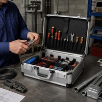Valise à outils professionnelle en aluminium pour technicien avec panneau à outils amovible et séparateurs réglables Servicekoffer