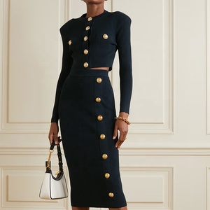 Knitwear Manufacturer Custom Black High Rise Knit Midi Sleeve <strong>Women's</strong> <strong>Skirt</strong>
