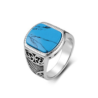 Bague pour homme en acier inoxydable, étanche, vintage, en pierre naturelle (agate, turquoise, œil de tigre), forme carrée, en acier titane