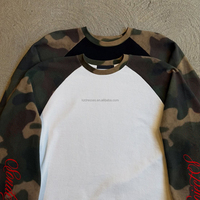 T-shirts thermiques à manches longues en coton gaufré 100% avec imprimé camouflage personnalisé OEM, style streetwear pour hommes